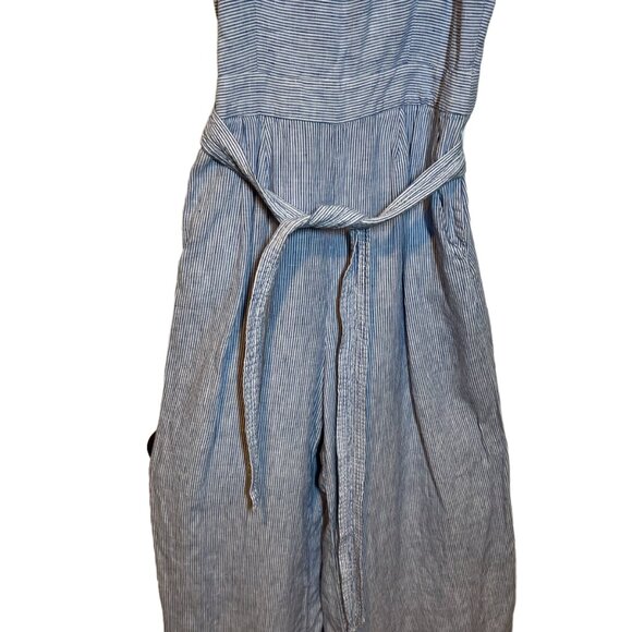J Crew Women's Jumpsuit Size 0 Spaghetti strap striped beauchamps linen blue - Picture 5 of 16